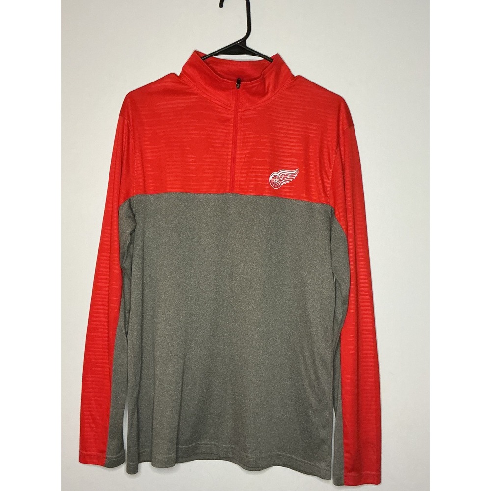 Mens Fanatics Detroit Red Wings NHL Quarter Zip Pullover Red Grey Medium